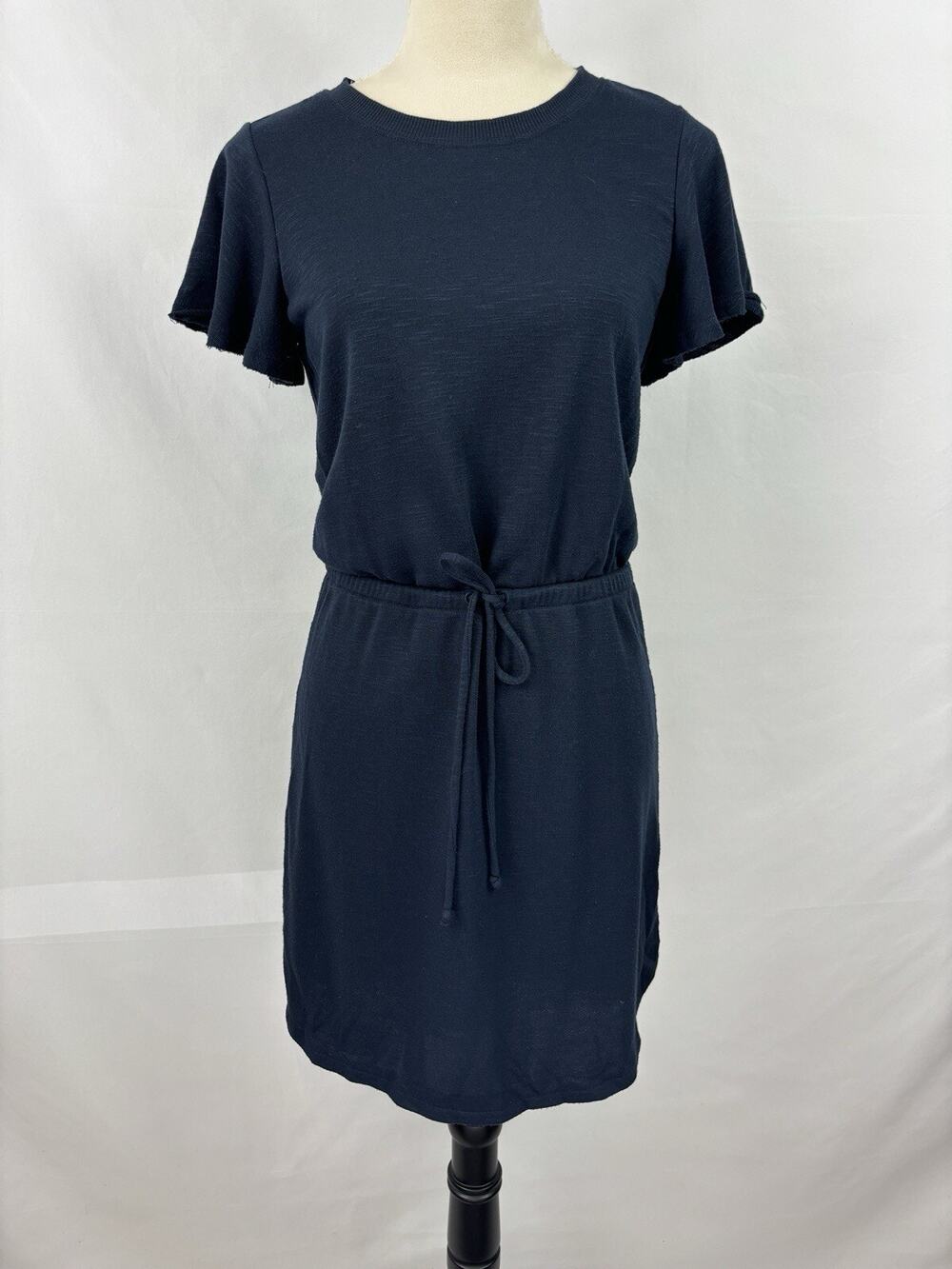 Paige Brielle Tee Shirt Dress Navy Blue Small Drawstring Waist Flutter Sleeve
